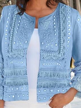 Boston Proper Pale Blue Embroidered Jacket